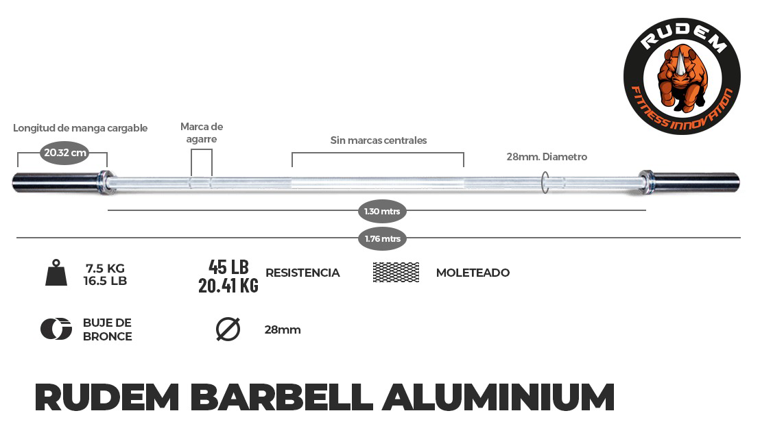 RUDEM BARBELL ALUMINIUM 7.5KG